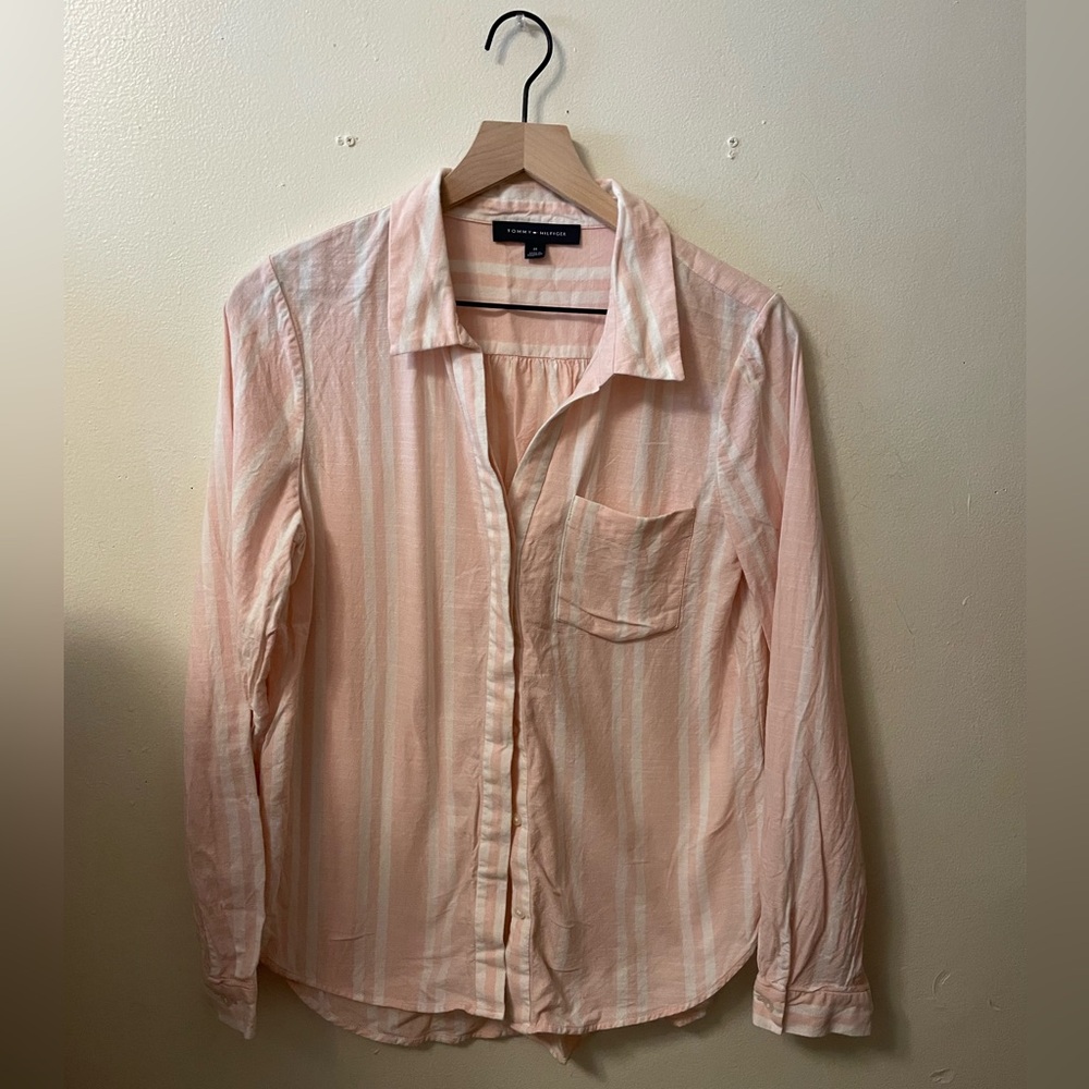 Tommy Hilfiger, pink and white striped shirt in medium